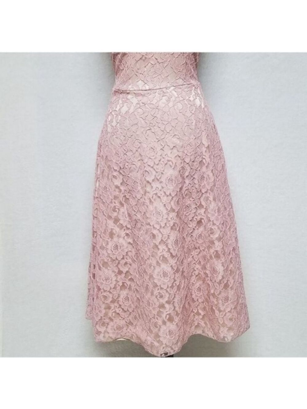 Teeze Me Vintage Pink Floral Lace Surplice Neckline Bustier Style Midi Dress - Picture 6 of 12